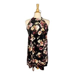 Final Touch Floral Velvet‎ Halter Dress Sleeveless Party Black Women Size Large